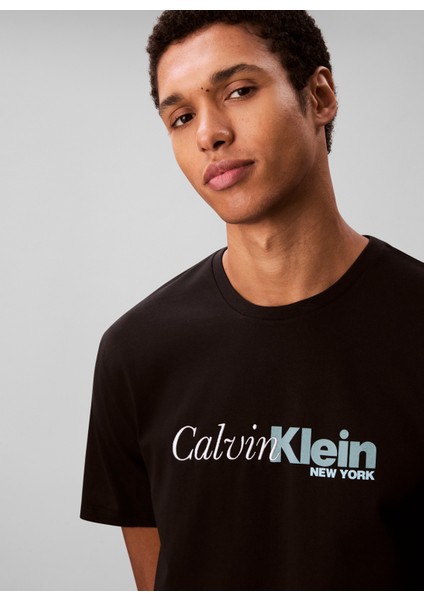 Bisiklet Yaka Siyah Erkek T-Shirt LV04RD822GUB1_SS 20S Eu Calvın Curs modelleri