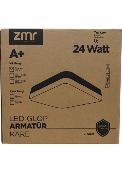 24W Kare LED Glop Armatür – Beyaz Kasa – 6500K Beyaz Işık fiyatları