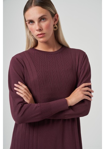 509 Desenli Triko Elbise Bordo