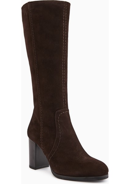 Aleen Hakiki Deri Kahve Süet Topuklu Kadın Çizme fiyatları