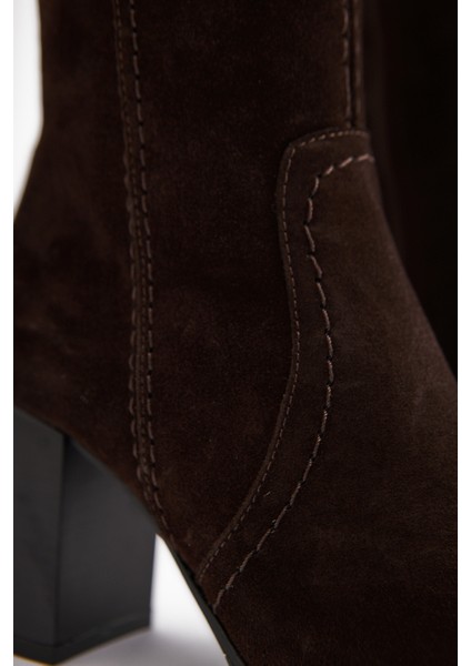 Aleen Hakiki Deri Kahve Süet Topuklu Kadın Çizme fırsatları