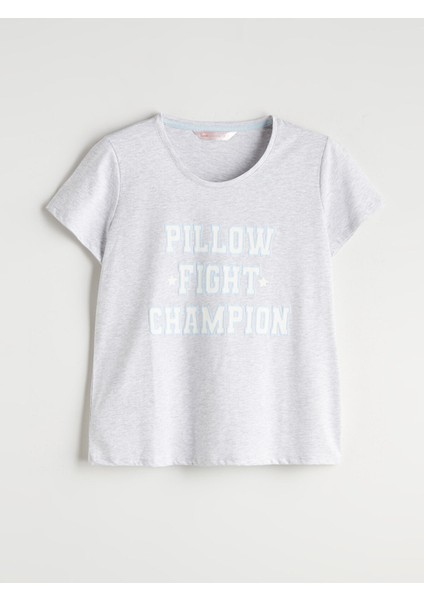 Yeni Sezon Bisiklet Yaka Baskılı Kadın Pijama Üst modelleri