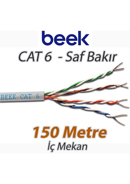 Cat6 150 Metre Saf Bakır U-Utp Iç Mekan Data Kablosu 4X2X23 Awg Lsz