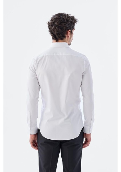 Beyaz Slim Fit İtalyan Yaka Uzun Kol Klasik Kravatlık %100 Pamuk Saten Gömlek fırsatları