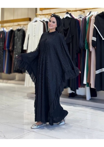 Şifon Fırfır Detaylı Dantel Elbise modelleri