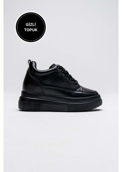 Modaserdem Lauren Kadın Gizli Topuk Mat Siyah Spor Ayakkabı