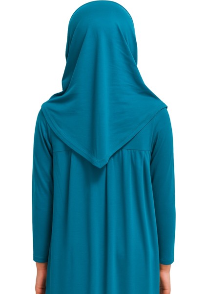 Penye Kendinden Başörtülü Çocuk Namaz Elbisesi Petrol Mavisi/ 6-7-8 Yaş indirimleri