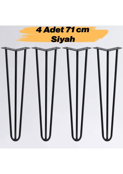 Sehpa Ayağı 71 cm Siyah Metal Masa Ayağı Dayanıklı Mobilya Destek Ayağı Yükseltici Model 4 Adet