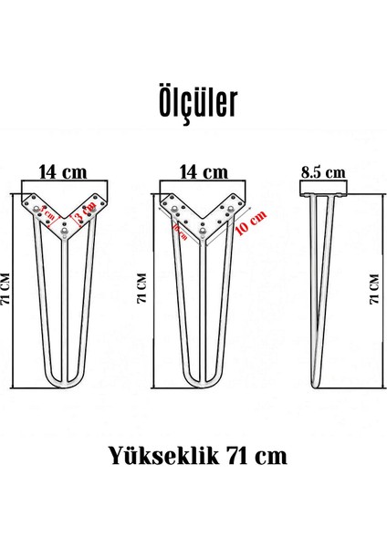 Sehpa Ayağı 71 cm Siyah Metal Masa Ayağı Dayanıklı Mobilya Destek Ayağı Yükseltici Model 4 Adet modelleri