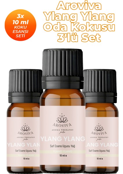 Ylang Ylang Oda Kokusu 3'lü Set- Doğal Esansiyel Uçucu Yağ, Difüzör Esansı, Buhurdanlık Yağı