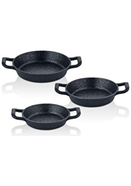 3'lü Yumurta Sahanı Seti Döküm Kaplama 18 cm 20 cm 22 cm Siyah Renk