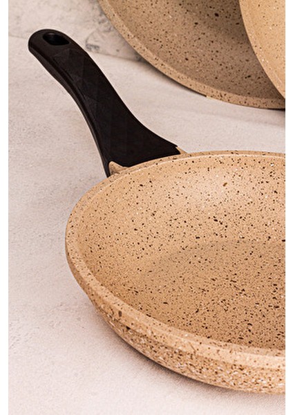 Best Chef 3'lü Döküm Tava Seti Granit Kaplama Vizon Renk 20-24-28 cm