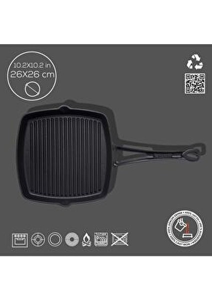 Kare Döküm Izgara Tava - Siyah - 26x26 cm fırsatları