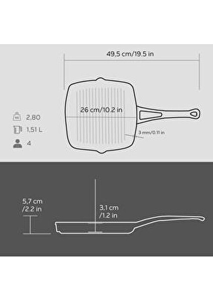 Kare Döküm Izgara Tava - Siyah - 26x26 cm indirimleri