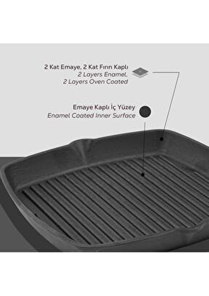 Kare Döküm Izgara Tava - Siyah - 26x26 cm