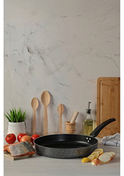Balık Tavası 32 cm Teflon Kaplama Sağlıklı Pişirme İçin Gri Siyah Renk modelleri