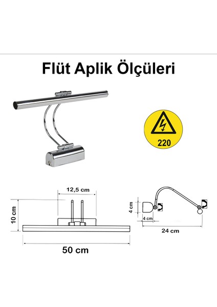 Flüt LED Aplik 50 cm 3200K Gün Işığı | Modern Duvar Aydınlatma | Enerji Tasarruflu Banyo, Tablo ve Çalışma Masası Lambası (Krom) modelleri