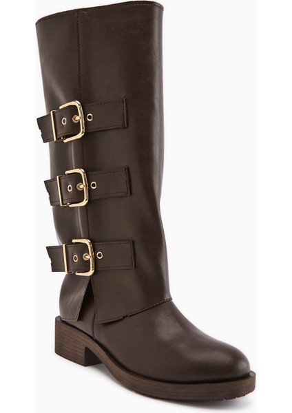 Adelina Kahve Deri Kemerli Kadın Biker Çizme fiyatları