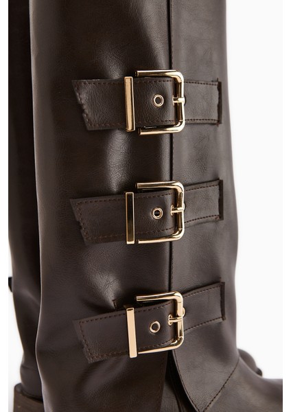 Adelina Kahve Deri Kemerli Kadın Biker Çizme fırsatları