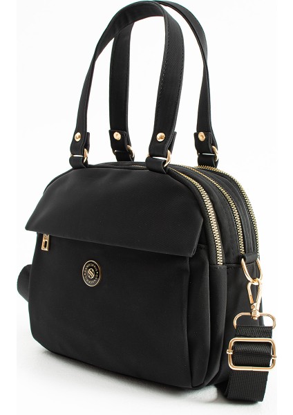 Kadın Siyah Yumuşak Suni Deri Ayarlanabilir Çapraz Askılı Smart Casual Omuz ve El Çantası