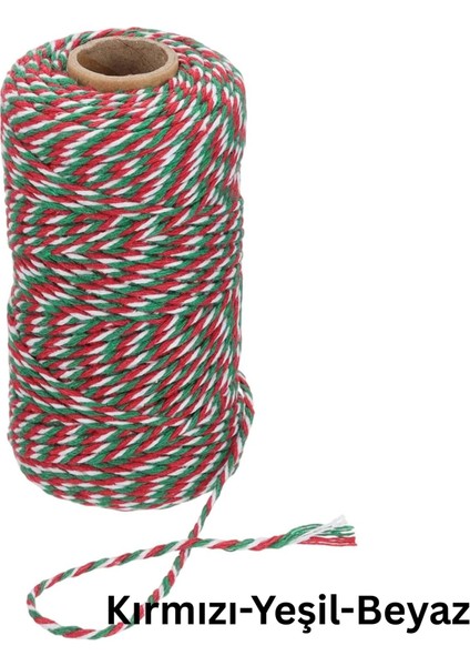 Hediye Paketleme, Ambalaj Ipi, Marteniçka, Dıy Ipi, 200 Metre (Twine Baker), Kırmızı-Yeşil-Beyaz
