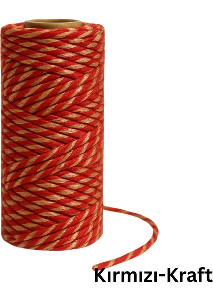 Hediye Paketleme, Ambalaj Ipi, Marteniçka, Dıy Ipi, 200 Metre (Twine Baker), Kırmızı-Kraft