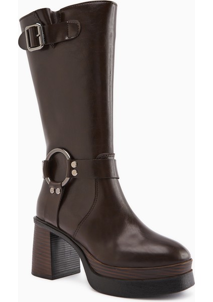 Beris Kahve Toka Detaylı Platform Topuklu Kadın Çizme fiyatları