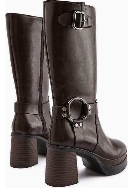 Beris Kahve Toka Detaylı Platform Topuklu Kadın Çizme indirimleri