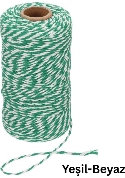 Hediye Paketleme, Ambalaj Ipi, Marteniçka, Dıy Ipi, 200 Metre (Twine Baker), Yeşil-Beyaz