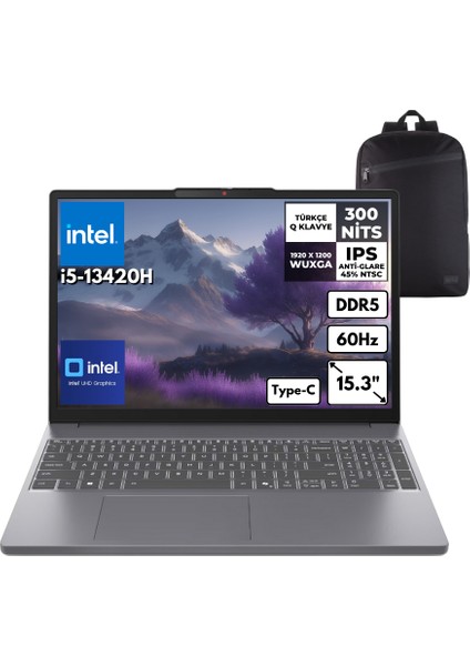 Ideapad Slim 3 I5-13420H 24-Gbddr5 1 Tbssd Intel UHD Graphics 15.3" Wuxga Windows 10 Pro + Hmf Sırt Çantası 83K1004ETRHMF51