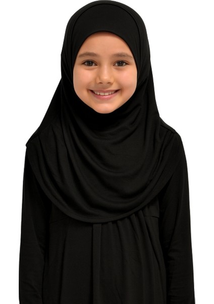 Penye Kendinden Başörtülü Çocuk Namaz Elbisesi Siyah/ 6-7-8 Yaş modelleri