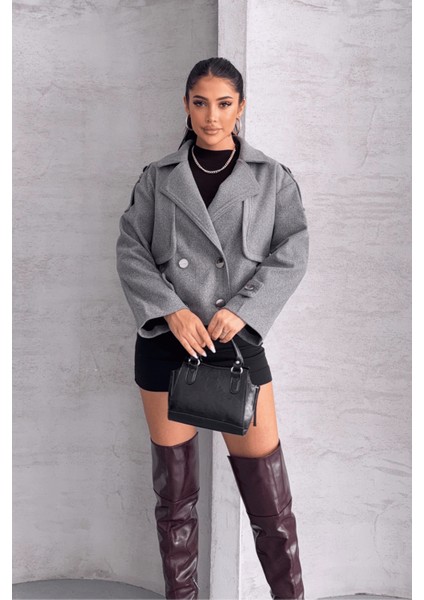 Kaşe Kumaş Bomber Mont - Gri