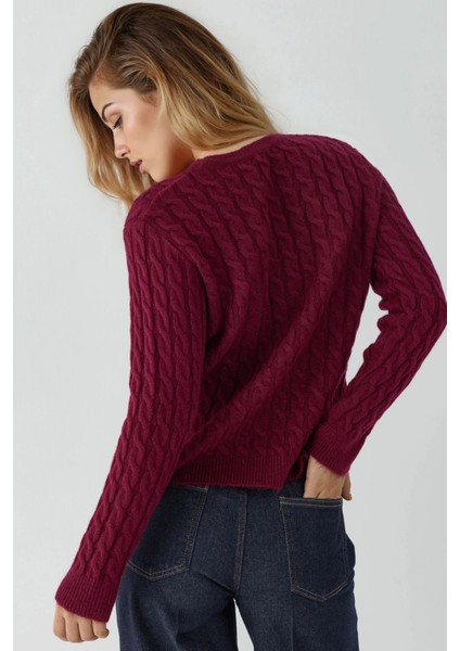 Kadın Yuvarlak Yaka Kalın Saç Örgüsü Kazak Red modelleri