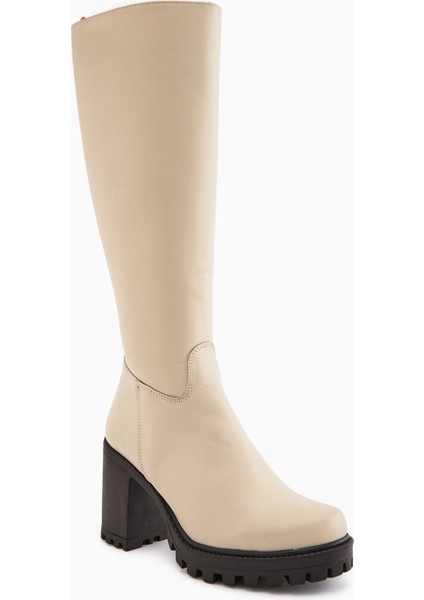 Ella Hakiki Deri Bej Platform Topuklu Kadın Çizme fiyatları