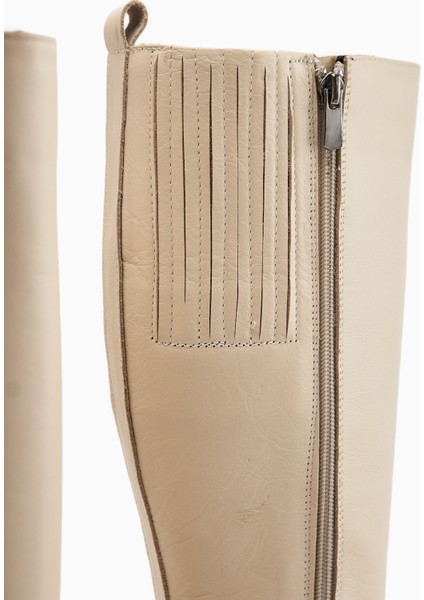 Ella Hakiki Deri Bej Platform Topuklu Kadın Çizme fırsatları