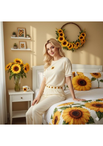 Ayçiçek Desenli Kadın Pijama Takımı fiyatları