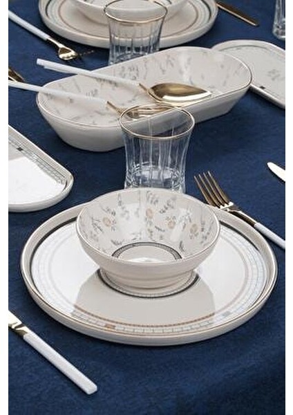 Sofia 6 Kişilik 24 Parça Çiçek Desenli Seramik Yemek Takımı Bej Renk