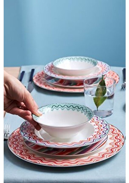 Bailando 24 Parça Çok Renkli Porselen Yemek Takımı 6 Kişilik Desenli Set