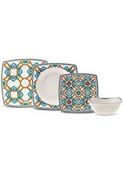 Loretta 24 Parça Porselen Yemek Takımı 6 Kişilik Çok Renkli Desenli Set
