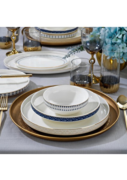 Adel Self Yemek Takımı 56 Parça 12 Kişilik Altın Renk Porselen Set