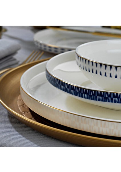 Adel Self Yemek Takımı 56 Parça 12 Kişilik Altın Renk Porselen Set