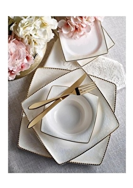 Blush 60 Parça 12 Kişilik Desenli Porselen Yemek Takımı Beyaz Renk fiyatları