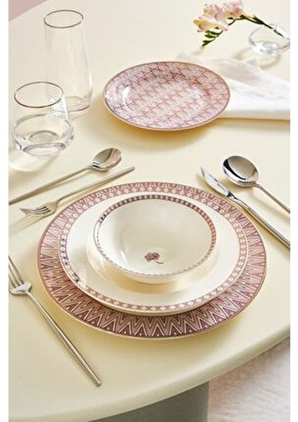 Decor 24 Parça 6 Kişilik Desenli Porselen Yemek Takımı Çok Renkli indirimleri