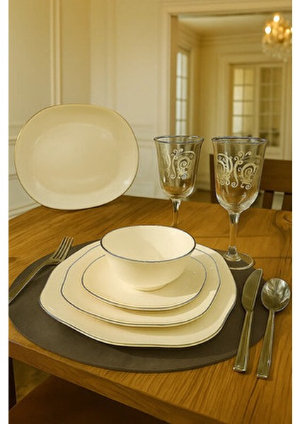 Bone Vılya 51 Parça Beyaz Porselen Yemek Takımı 1 Kişilik Platin Detaylı fiyatları