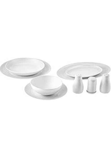 Arte 56 Parça 12 Kişilik New Bone Yemek Takımı Beyaz Düz Tasarım