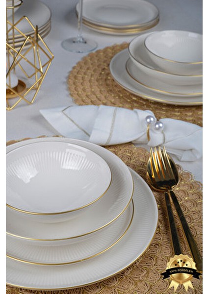 Düş 24 Parça 6 Kişilik Beyaz Altın Yaldızlı Yemek Takımı Modern Tasarım fırsatları