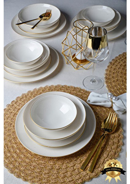 Düş 24 Parça 6 Kişilik Beyaz Altın Yaldızlı Yemek Takımı Modern Tasarım indirimleri