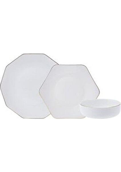 Stream Bone Linda 18 Parça 6 Kişilik Porselen Yemek Takımı Beyaz Altıgen Tasarım
