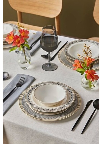 Elegance Bone Globe 24 Parça 6 Kişilik Desenli Porselen Yemek Takımı Krem Renk