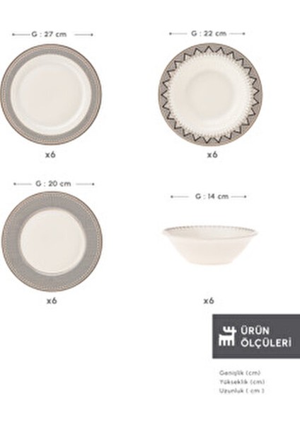 Elegance Bone Globe 24 Parça 6 Kişilik Desenli Porselen Yemek Takımı Krem Renk